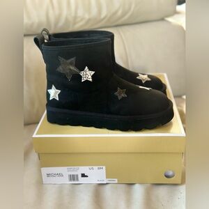 Michael Kors Winnie Faux Leather Black Boots with Star Accents